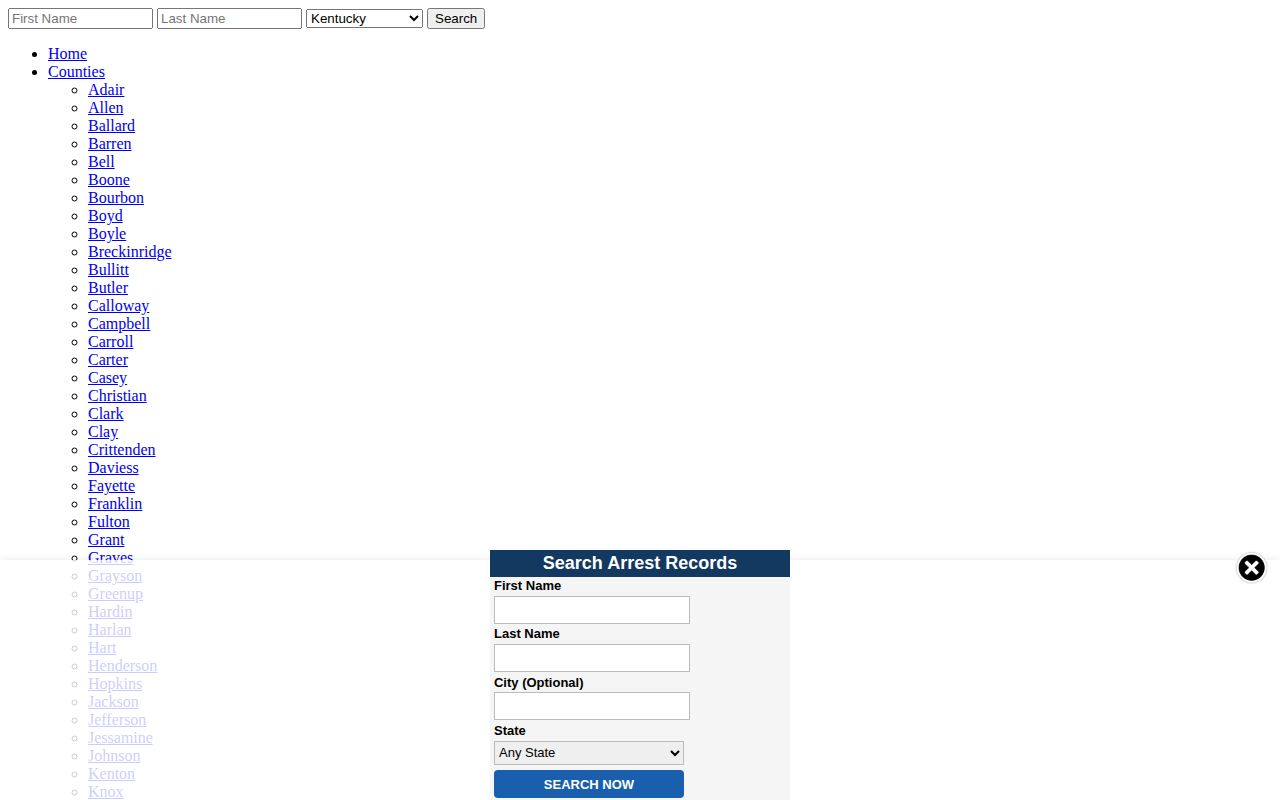 Unofficial Ballard County arrest archive interface for date research