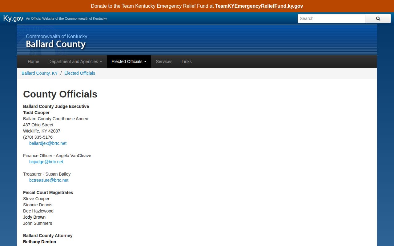 Ballard County official jail contact for recent arrest verification