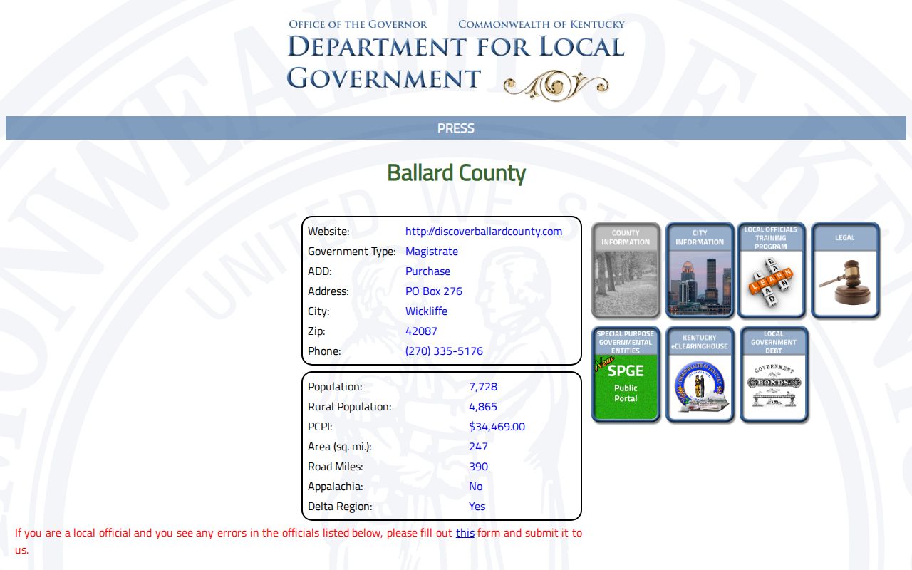 Ballard County official profile used to locate jail and arrest-record contacts