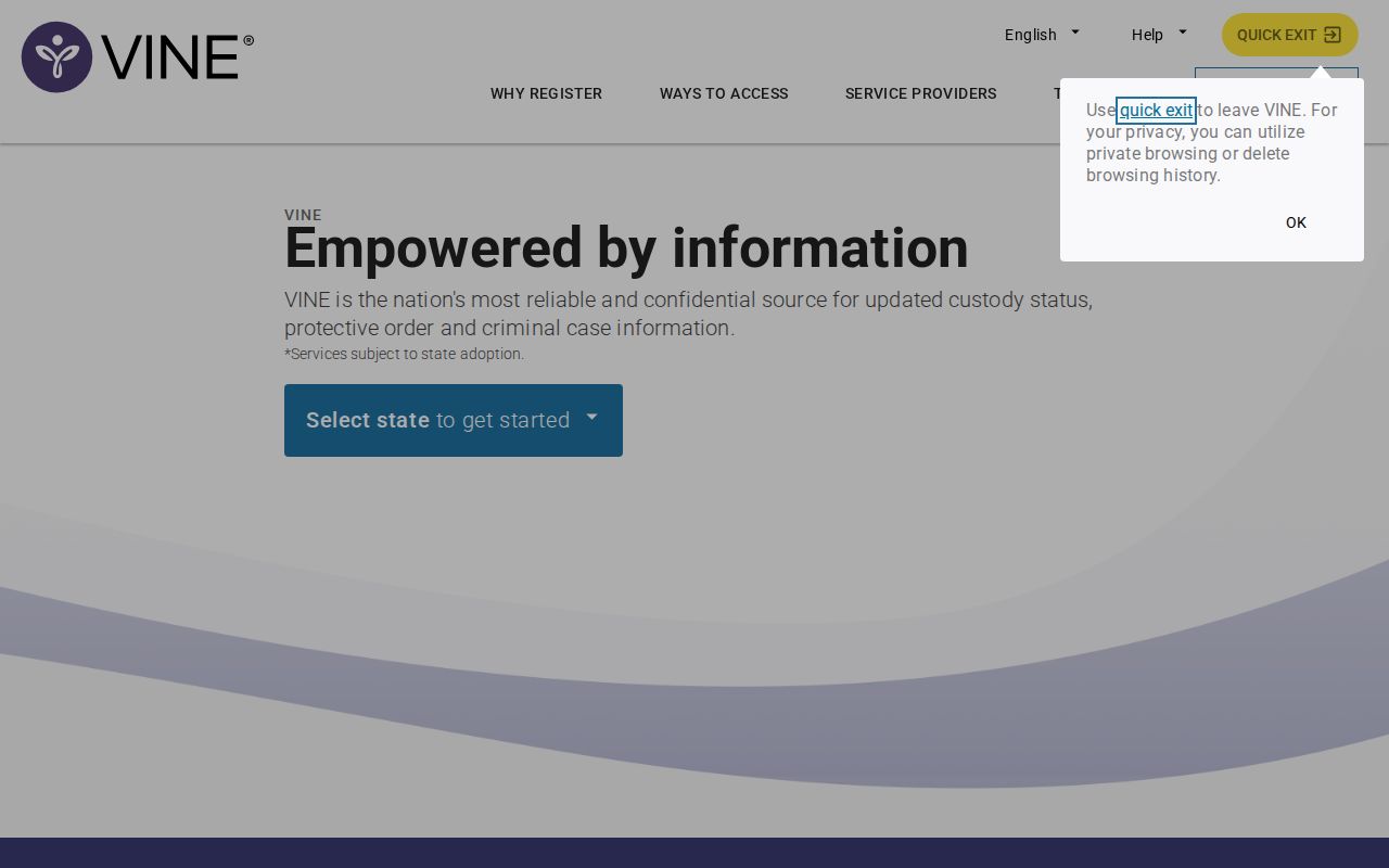 VINELink release transfer and escape alert registration