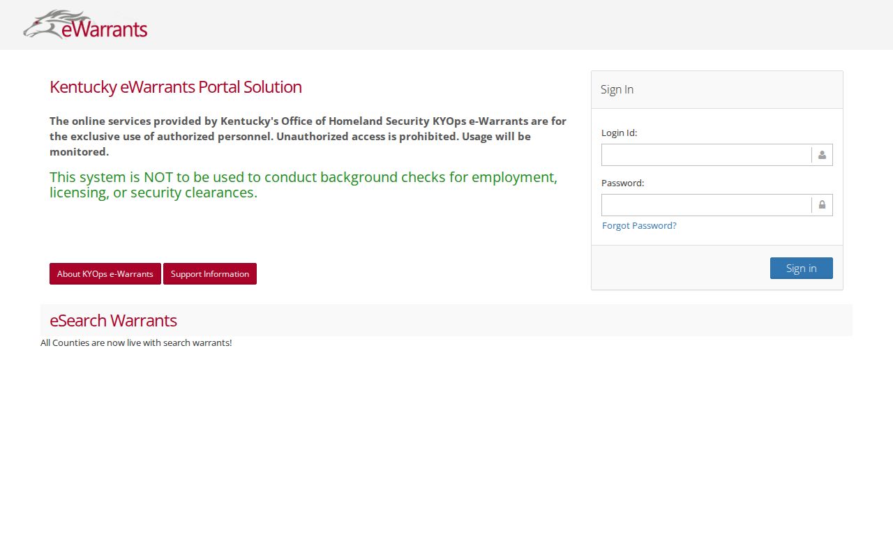 Kentucky eWarrants authorized login for Ballard County warrant verification