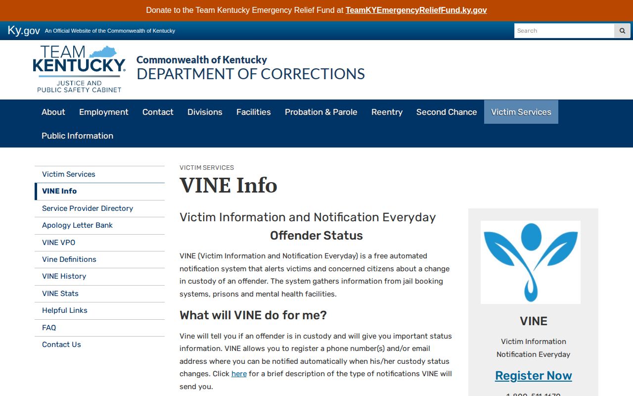 Kentucky VINE information for Ballard County custody alerts