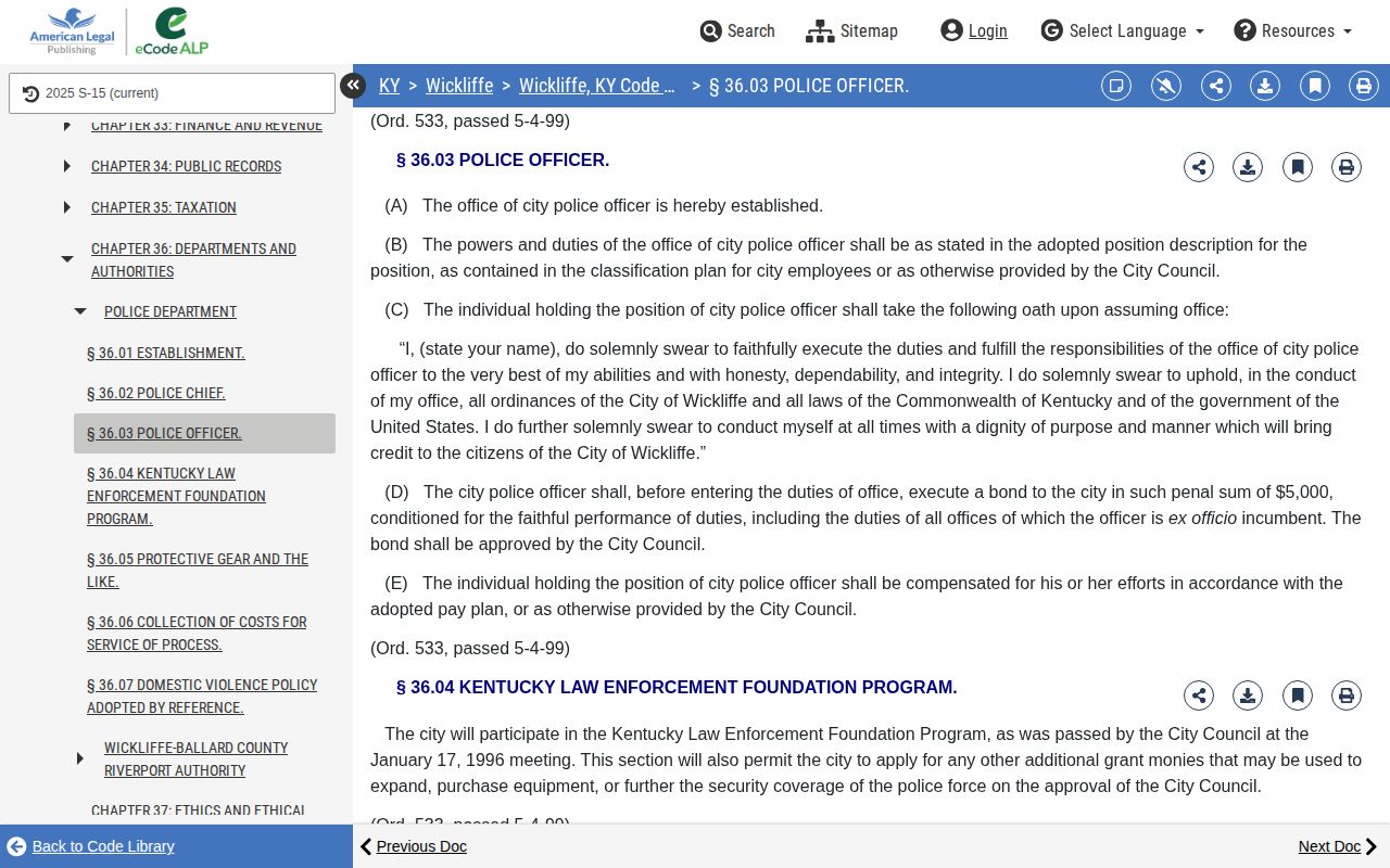 Wickliffe municipal code provisions concerning police and arrest records